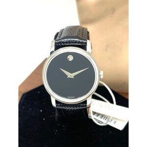 Movado Women's Watch 2100004 Museum Swiss Quartz Black Dial Leather Strap 27mm